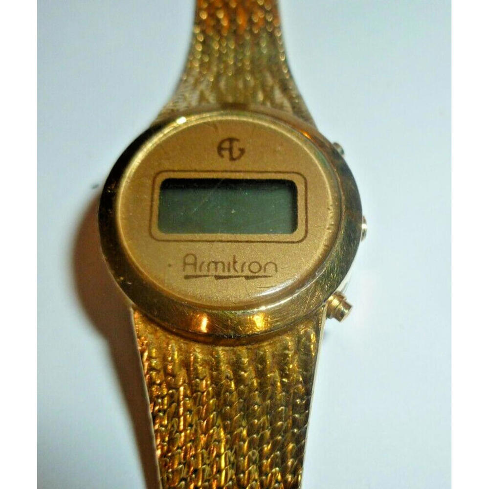 Armitron Gold Tone Mesh Band Led Quartz Watch‎